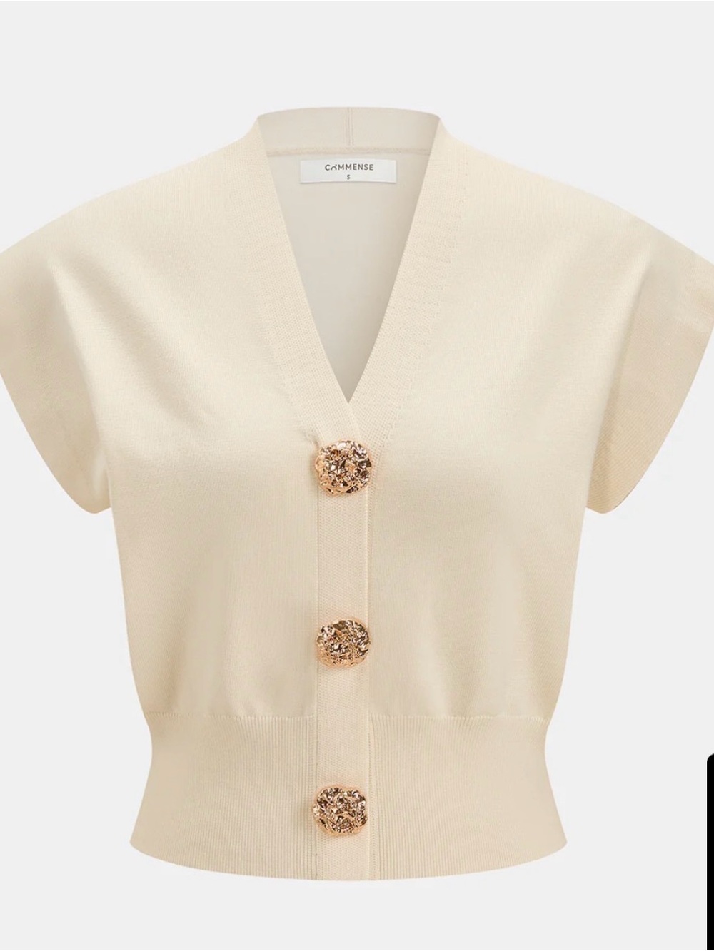 NWT Commense Cream V-Neck Button Front top